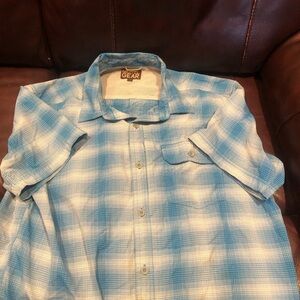 Blue and White Plaid Button-Up Shirt